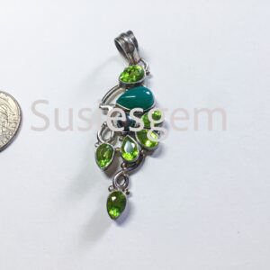Natural Peridot Pendant. 925 Sterling Silver. Vintage Handmade Necklace Pendant. Multi Stone Jewelry Pendant