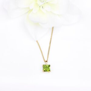 Natural Peridot 9ct Gold Necklace - Square Gemstone Pendant