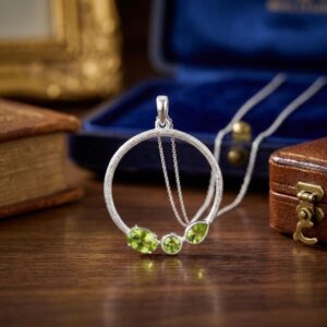 Natural Peridot Pendant Necklace, 925 Sterling Silver, Three Stone Pendant, Dainty Women Pendant, August Birthstone Jewelry, Gift For Her