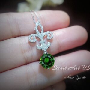Peridot Necklace - Gemstone Kite Flower Pendant - 18kgp @ Sterling Silver - August Birthstone - Green Peridot Pendant #409