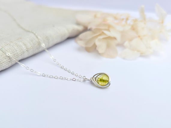 Peridot Necklace Minimalist Dainty Sterling Silver Pendant |