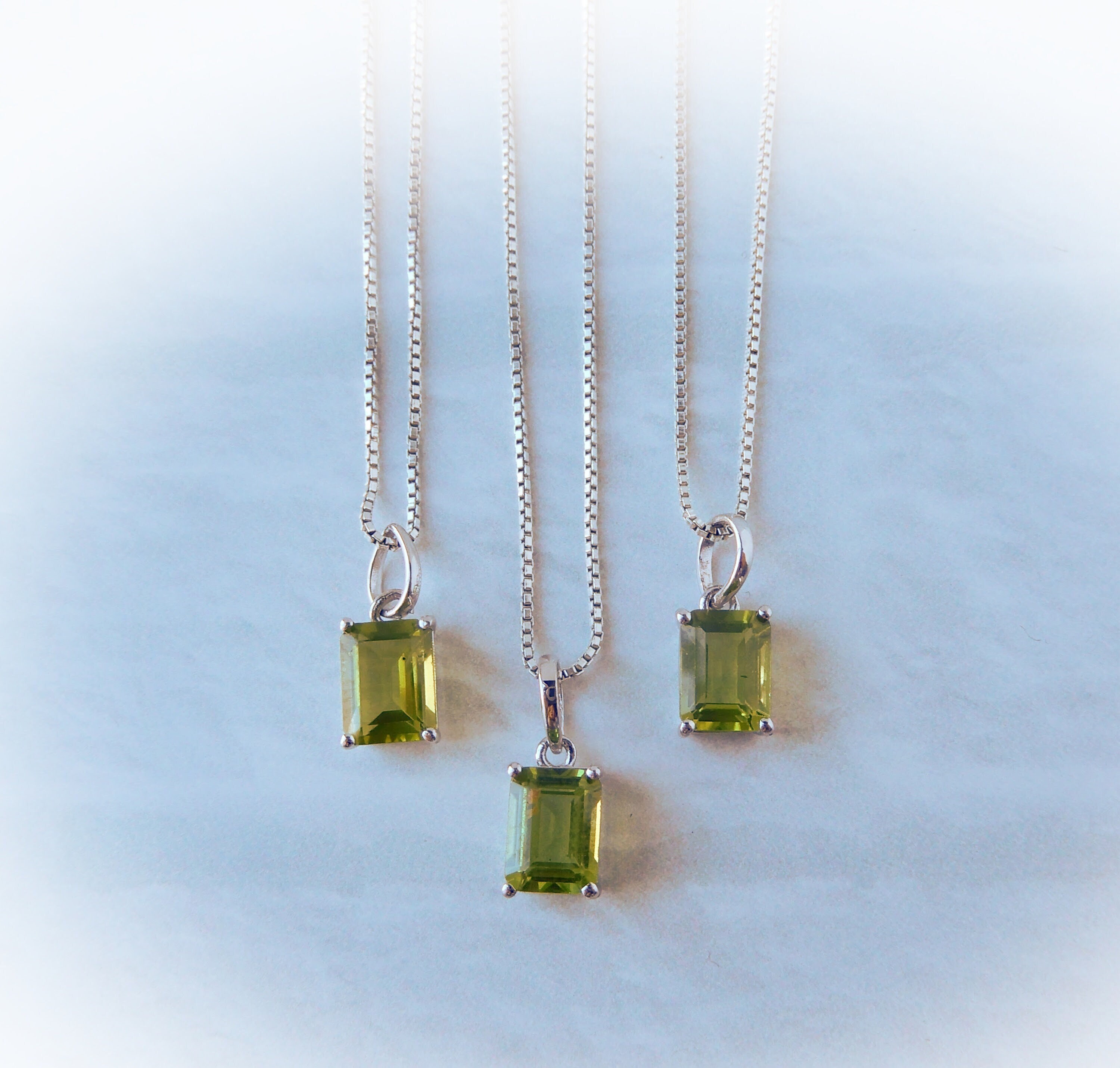 Peridot Necklace Sterling Silver • Green Gemstone Pendant • Emerald Cut Stone • Healing Crystal • August Birthstone • Gemstone Jewelry