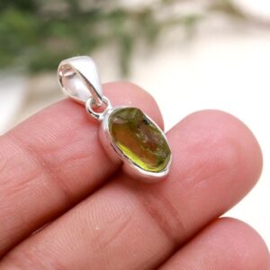 Raw Peridot Pendant: Handmade 925 Sterling Silver Gemstone Jewelry