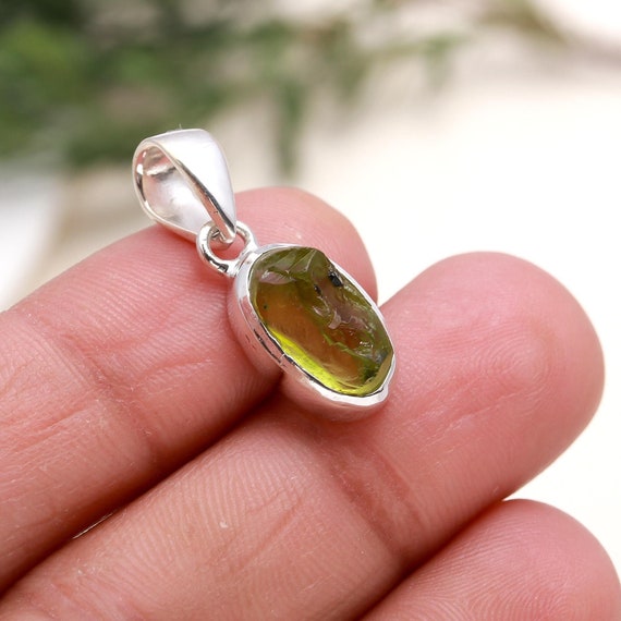 Raw Peridot Pendant: Handmade 925 Sterling Silver Gemstone Jewelry