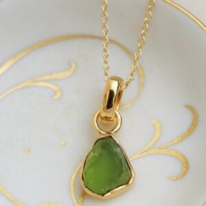 Raw Peridot Necklace, Peridot Jewelry, Genuine August Birthstone, Natural Green Gemstone Gift, 14k Gold Vermeil Pendant, Gold Filled Chain