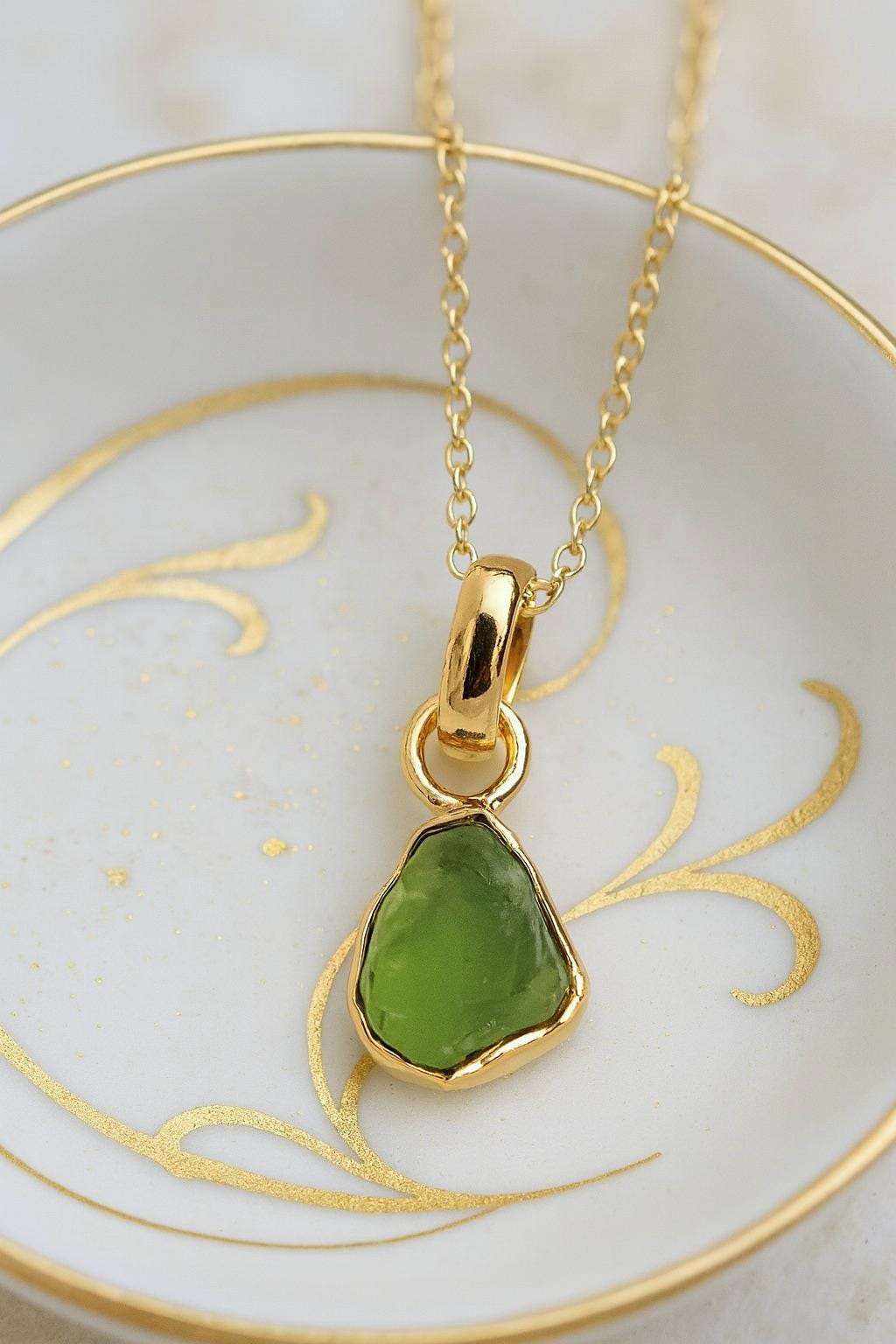Raw Peridot Necklace, Peridot Jewelry, Genuine August Birthstone, Natural Green Gemstone Gift, 14k Gold Vermeil Pendant, Gold Filled Chain
