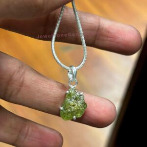 Raw Peridot Pendant: Sterling Silver August Birthstone Necklace