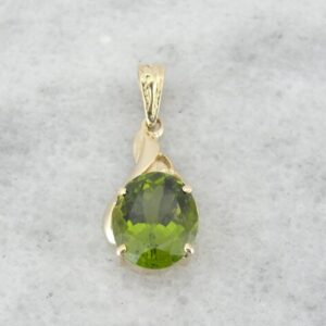 Vintage 14k Gold Peridot Pendant, Olive Green Gemstone