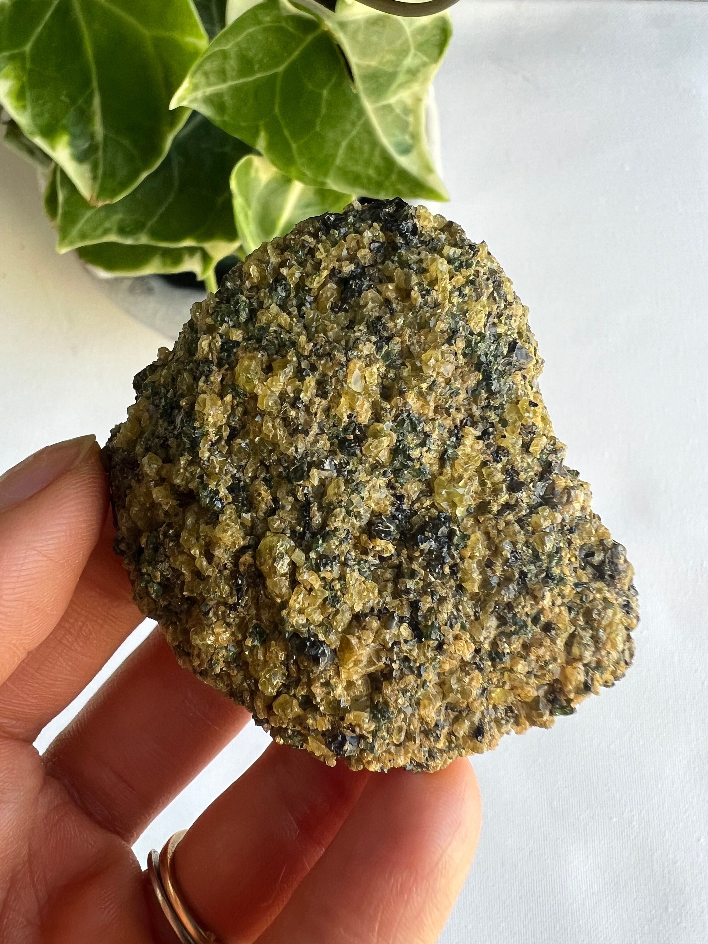Raw Peridot Crystal Specimen On Basalt, Healing Crystal Raw Peridot Crystal Specimen On Basalt, Healing Crystal