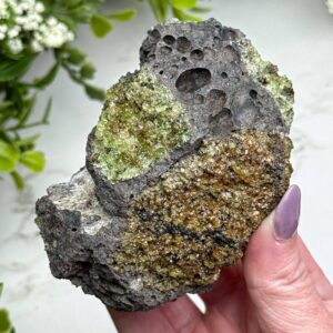 Peridot On Lava Rock | 273g | - #8 (raw Green Crystal Chunk, Heart Chakra, Healing Stone)