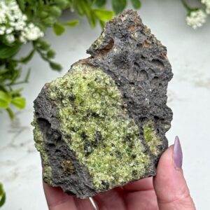 Peridot On Lava Rock | 222g | - #7 (raw Green Crystal Chunk, Heart Chakra, Healing Stone) Peridot On Lava Rock | 222g | - #7 (raw Green Crystal Chunk, Heart Chakra, Healing Stone)