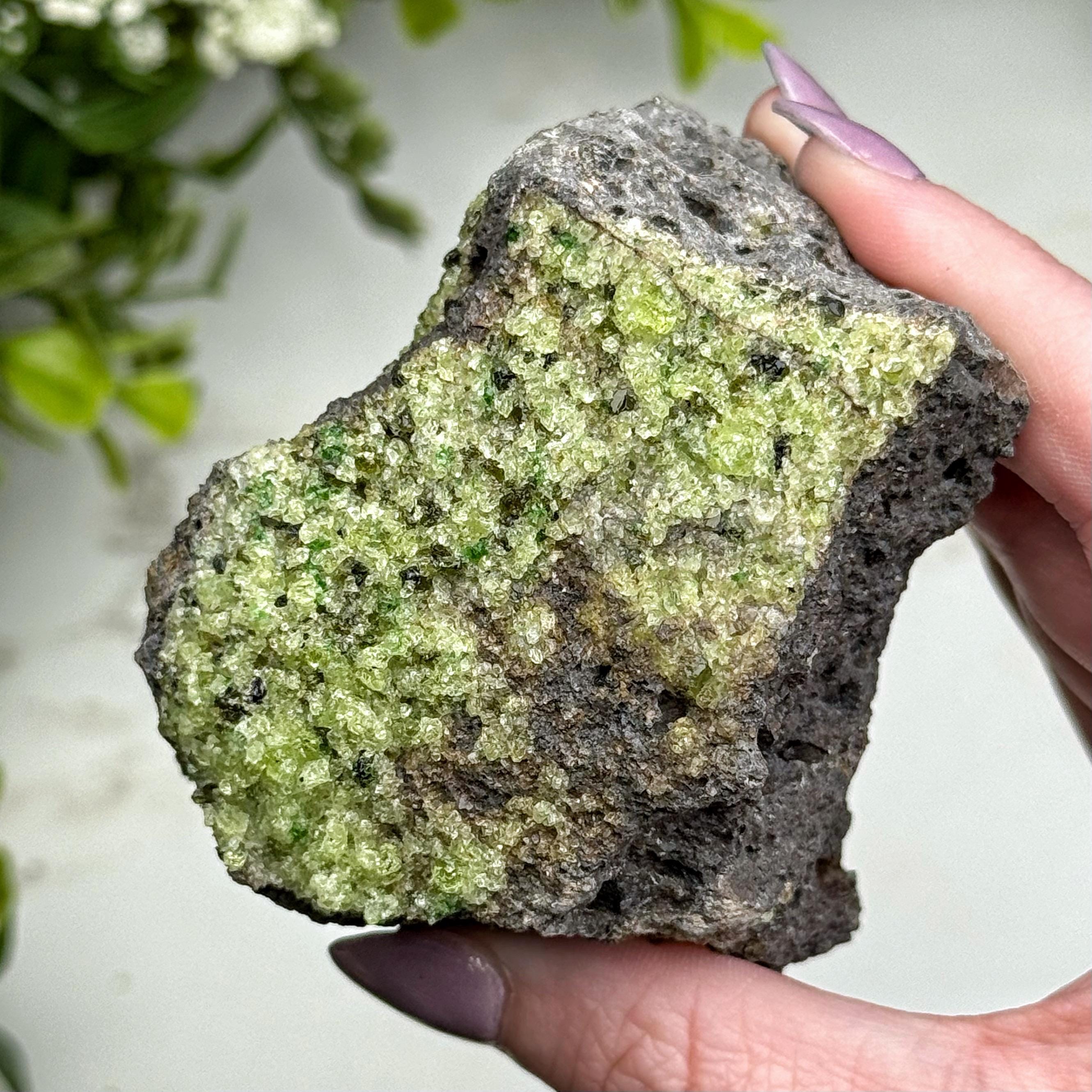 Peridot On Lava Rock | 275g | - #4 (raw Green Crystal Chunk, Heart Chakra, Healing Stone)