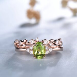 14k Gold Peridot Bridal Set: Vintage Sterling Silver Stacking Ring