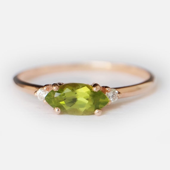 14k Gold Marquise Peridot Ring, August Birthstone Jewelry, Dainty Green Gemstone Ring, Minimalist Gold Stacking Ring, Gift For Her, Peridot
