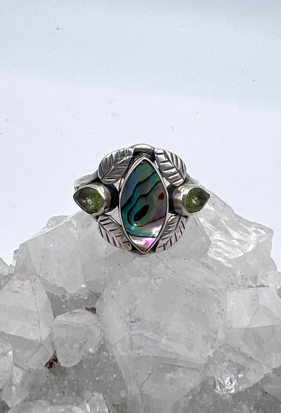 Abalone And Peridot Ring, Size 6 1/2 Abalone And Peridot Ring, Size 6 1/2