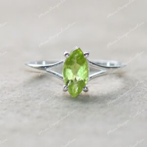 Dainty Peridot Solitaire Ring: Sterling Silver August Birthstone