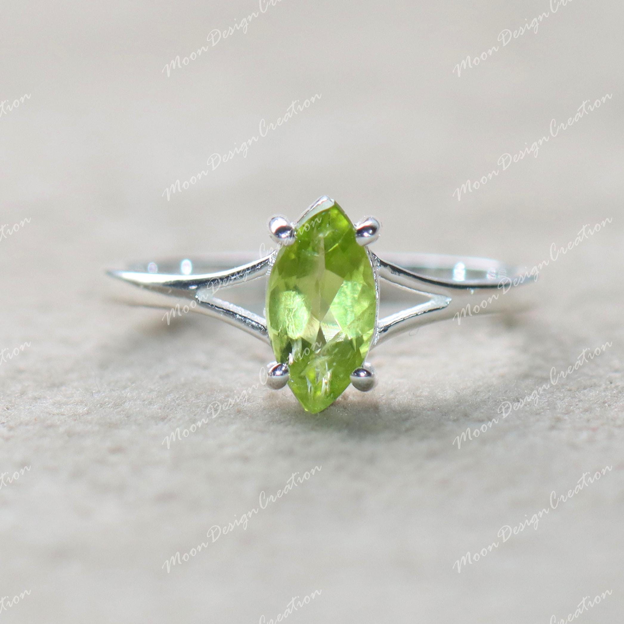 Dainty Peridot Solitaire Ring: Sterling Silver August Birthstone