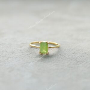 Dainty Peridot Solitaire Ring: Sterling Silver August Birthstone