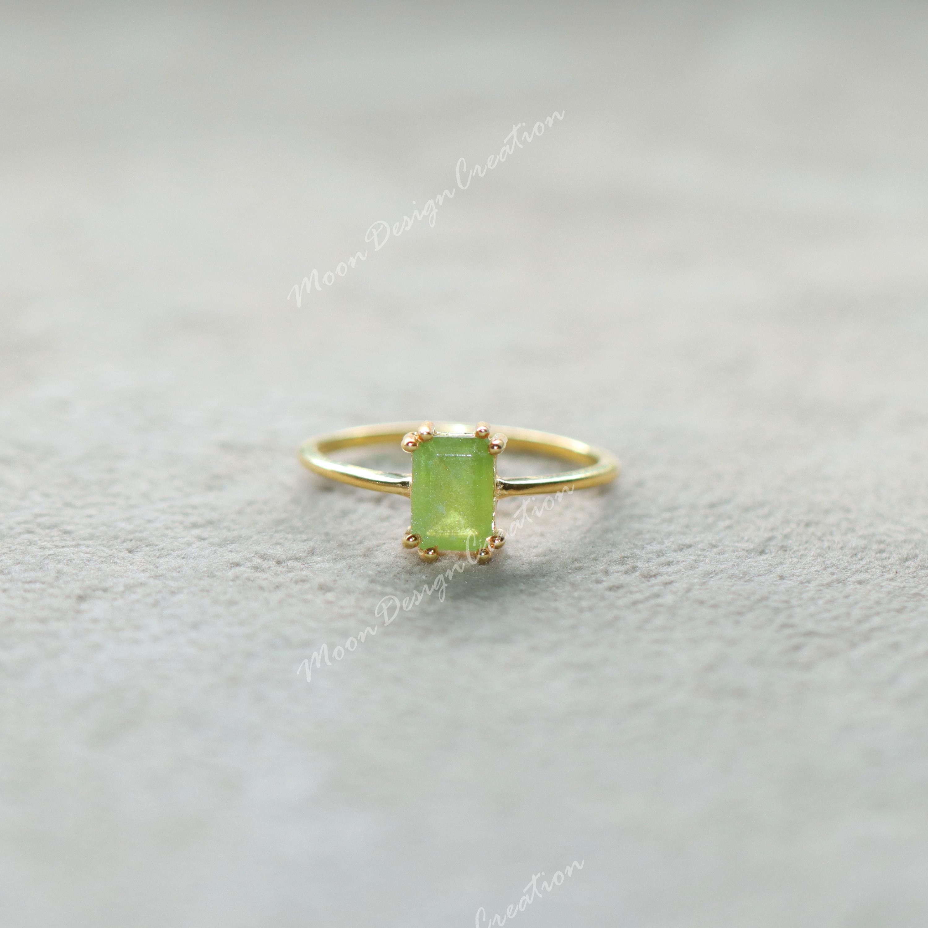 Dainty Peridot Solitaire Ring: Sterling Silver August Birthstone