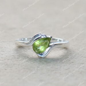 Dainty Peridot Solitaire Ring: Sterling Silver August Birthstone