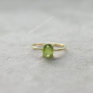 Dainty Peridot Solitaire Ring: Sterling Silver August Birthstone