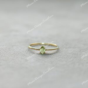 Dainty Peridot Solitaire Ring: Sterling Silver August Birthstone Dainty Peridot Solitaire Ring: Sterling Silver August Birthstone