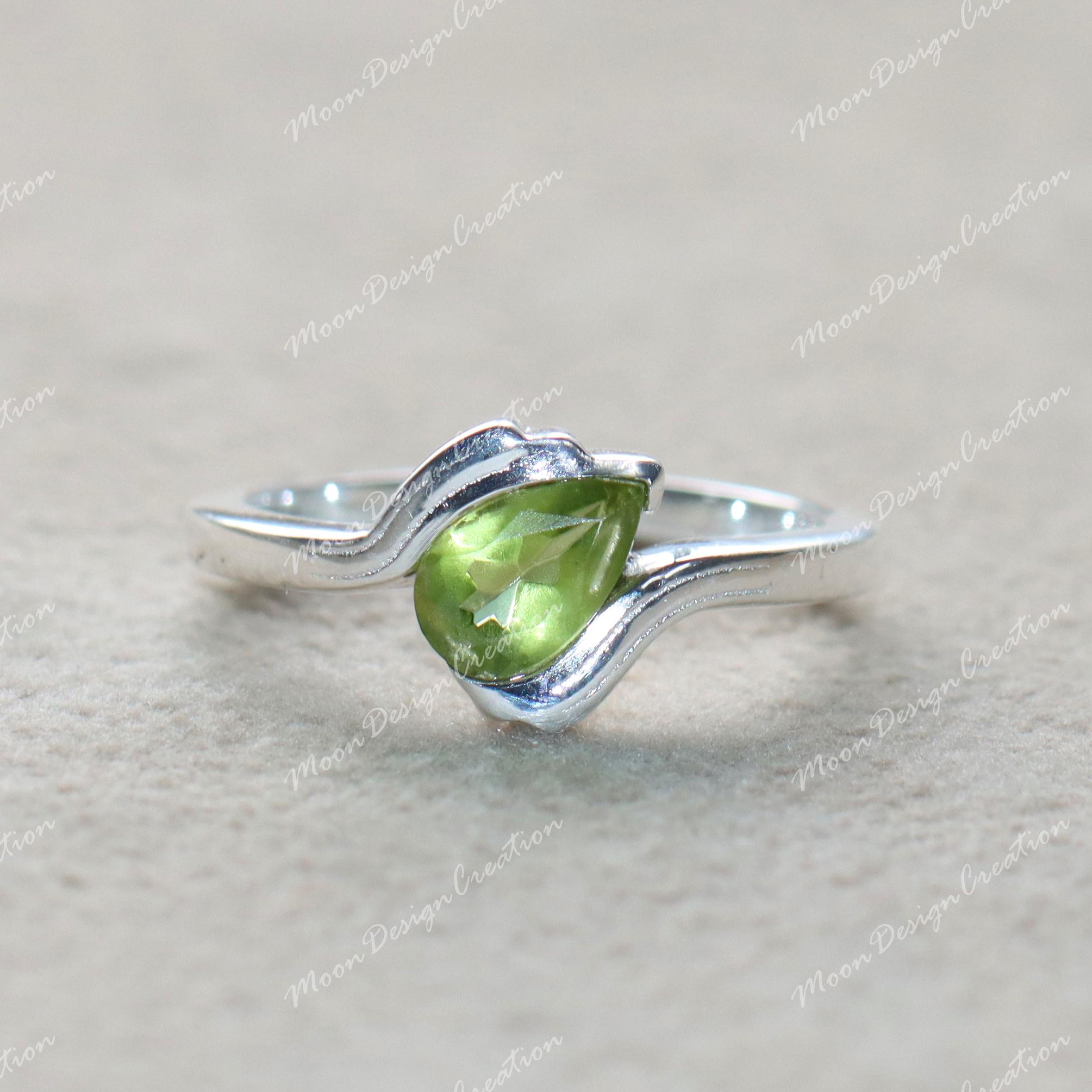 Dainty Peridot Solitaire Ring: Sterling Silver August Birthstone