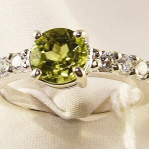 Peridot Ring, Genuine Natural 6mm Round Set With White Cubic Zirconia Accents, Set in 925 Sterling Silver Ring