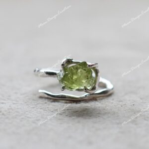 Green Peridot Ring: Adjustable 925 Sterling Silver Ring