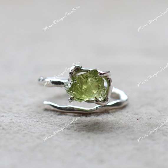 Green Peridot Ring: Adjustable 925 Sterling Silver Ring