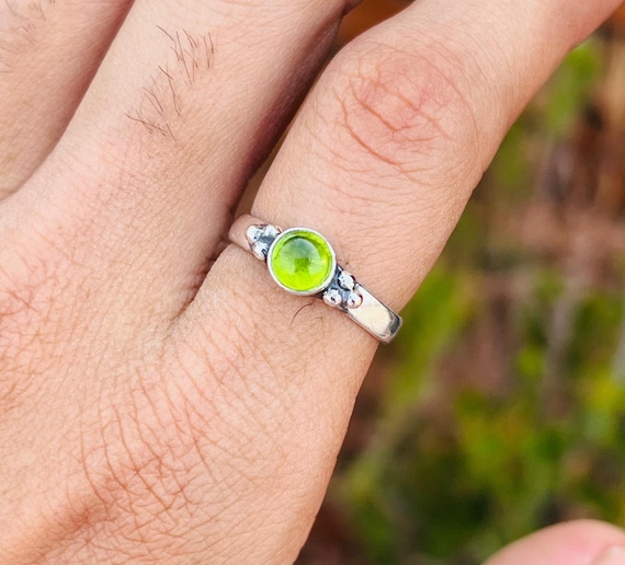 Handmade Sterling Silver Peridot Ring, Round Gemstone