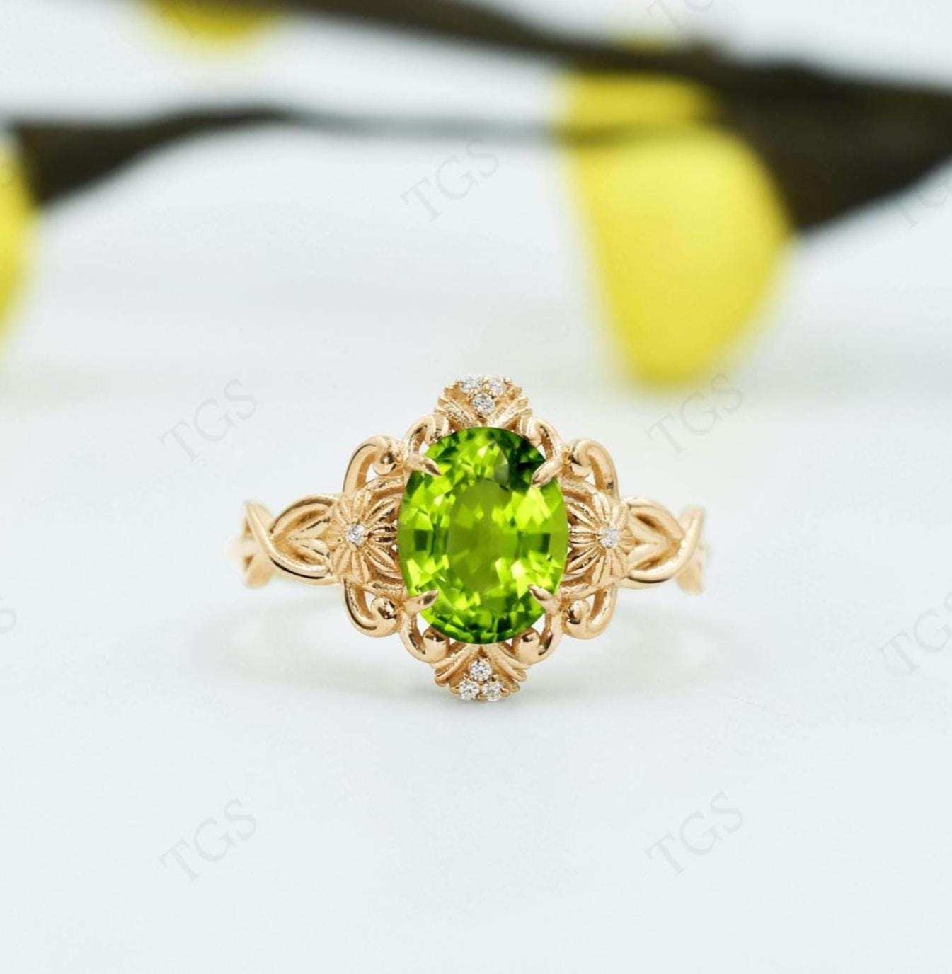Natural Peridot Engagement Ring For Women 14k Gold Peridot Gemstone Ring Art Deco Floral Design Bridal Ring Antique Filigree Wedding Ring Natural Peridot Engagement Ring For Women 14k Gold Peridot Gemstone Ring Art Deco Floral Design Bridal Ring Antique Filigree Wedding Ring