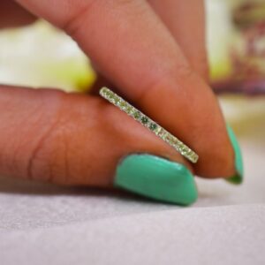 Natural Green Peridot Wedding band ring for women, Silver & 14k Gold Half Eternity Ring