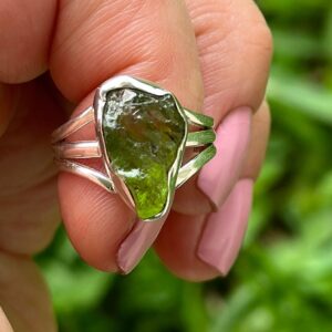 Size 7, Green Peridot ,Rough Peridot, Sterling Silver, Ring