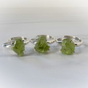 Peridot Sterling Silver Adjustable Rings • Sterling Raw Peridot Ring • August Birthstone Rings • Healing Crystal • Affordable Gift For Her