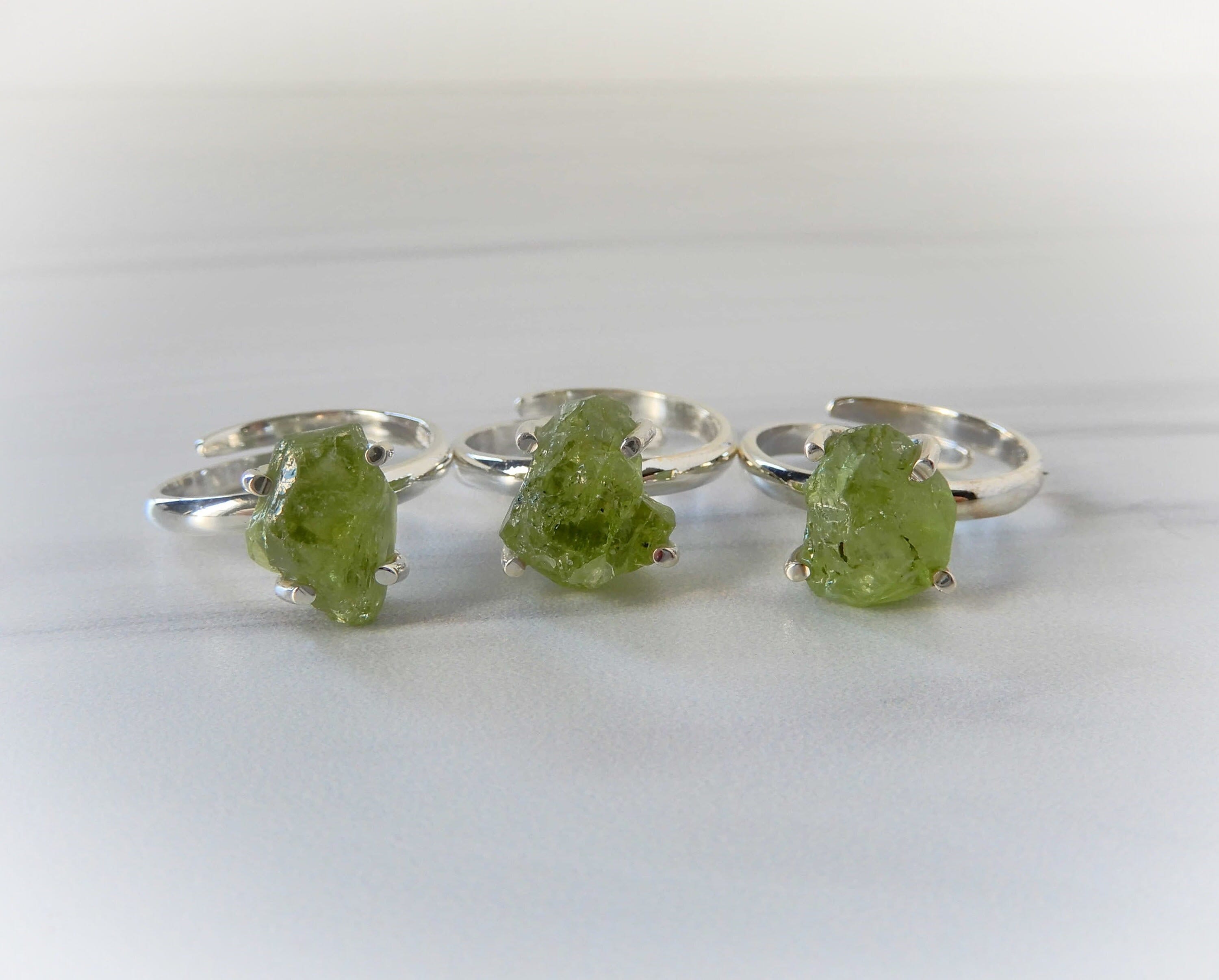 Peridot Sterling Silver Adjustable Rings • Sterling Raw Peridot Ring • August Birthstone Rings • Healing Crystal • Affordable Gift For Her