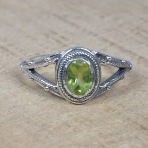 Peridot Sterling Silver Ring: Oval Gemstone, August Birthstone