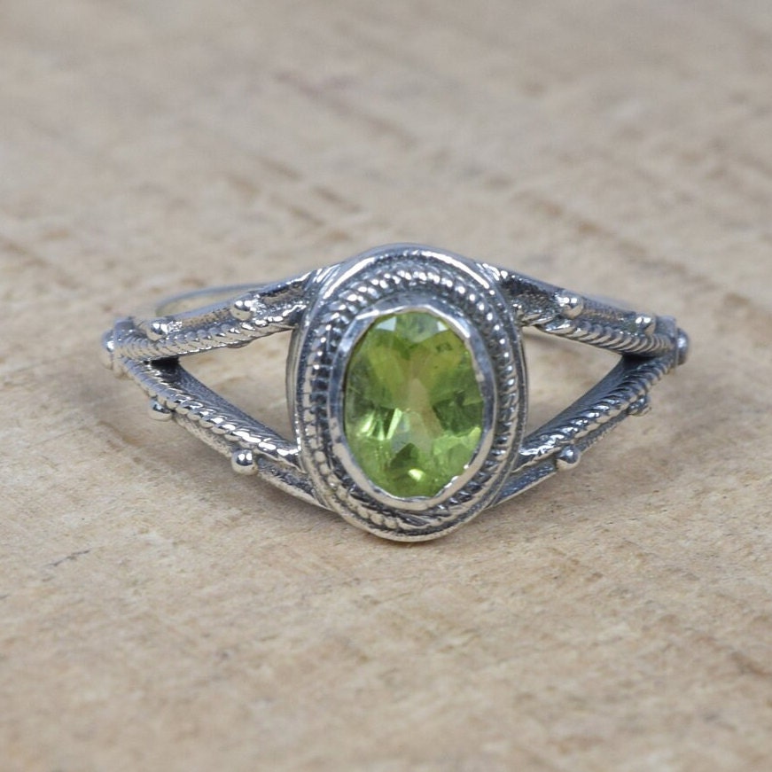 Peridot Sterling Silver Ring: Oval Gemstone, August Birthstone