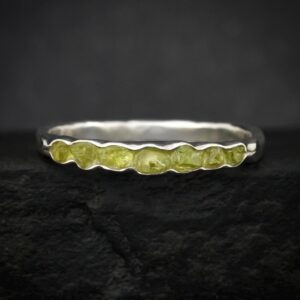 Uncut Peridot Crystal Band. Rustic Solid Silver Or Gold Natural Bezel Set Raw Peridot Alternative Wedding Stacking Ring