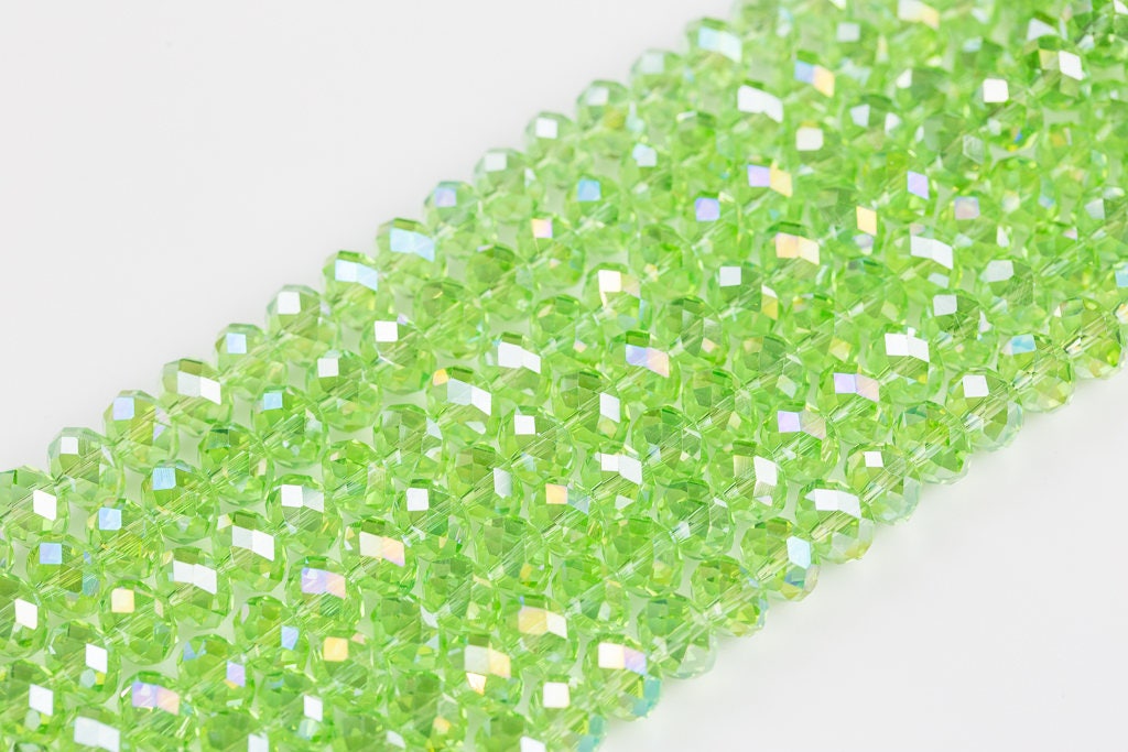 10mm Crystal Rondelle -1 Or 5 Or 10 Strands- Peridot Ab