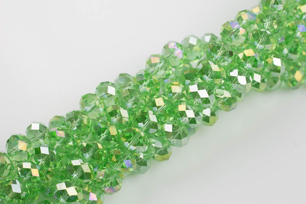 12mm Crystal Rondelle -2 Or 5 Or 10 Strands- Light Peridot Ab