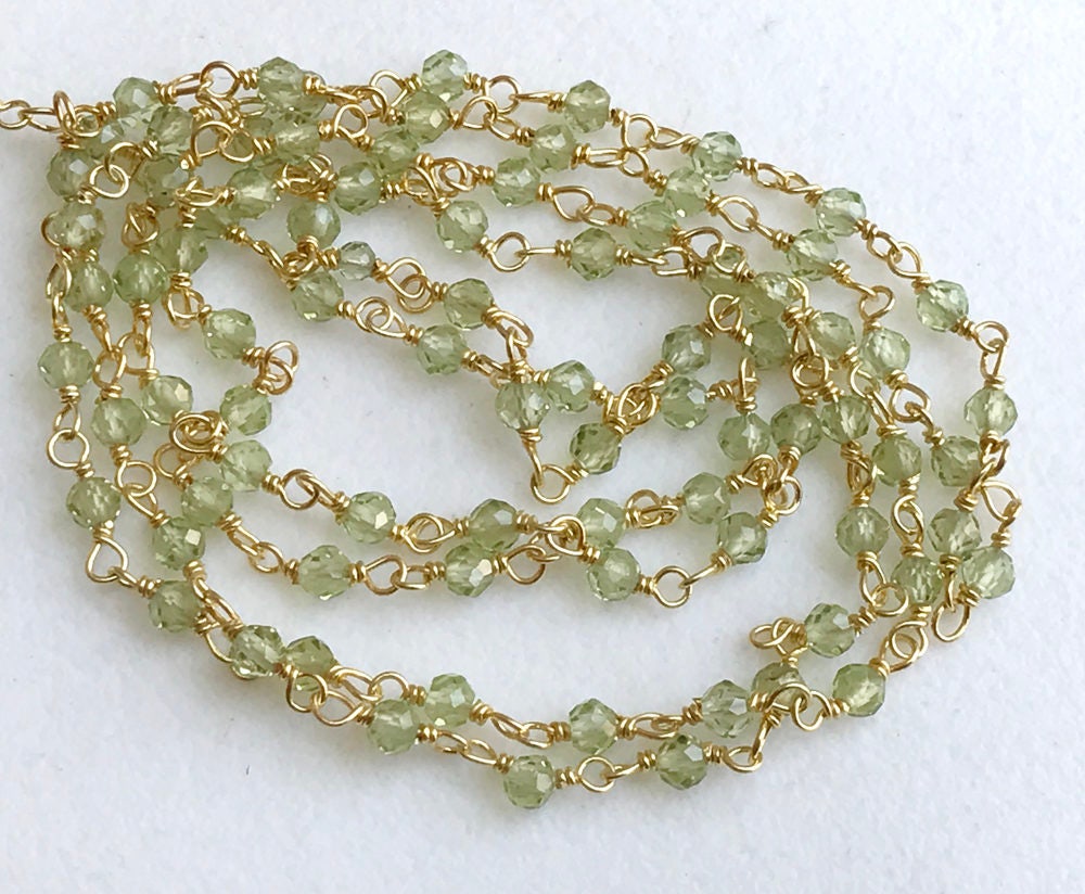 2.5mm Peridot Micro Faceted Rondelle Beads Connector Chains In 925 Silver Gold Polish Wire Wrapped Rosary Style Chain, By Foot - Ks3342 2.5mm Peridot Micro Faceted Rondelle Beads Connector Chains In 925 Silver Gold Polish Wire Wrapped Rosary Style Chain, By Foot - Ks3342