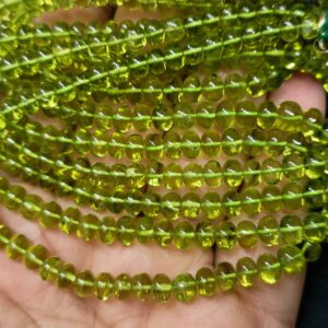 3 Inches Strand, AAA Quality Natural Peridot Smooth Rondelles, Size 6-7mm