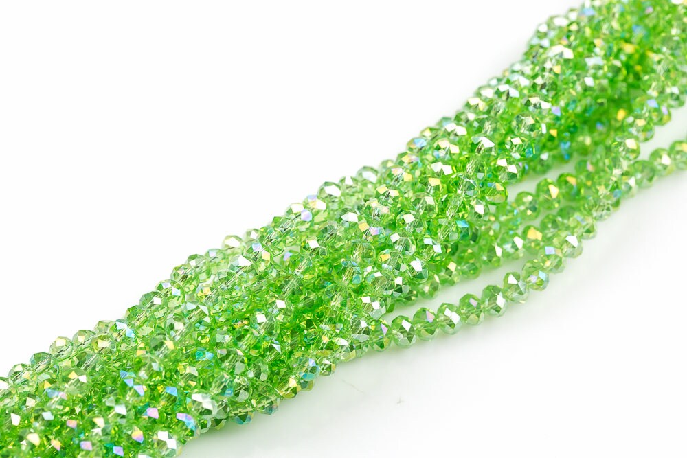 6mm Crystal Rondelle -1 Or 5 Or 10 Strands- Light Peridot Ab 6mm Crystal Rondelle -1 Or 5 Or 10 Strands- Light Peridot Ab