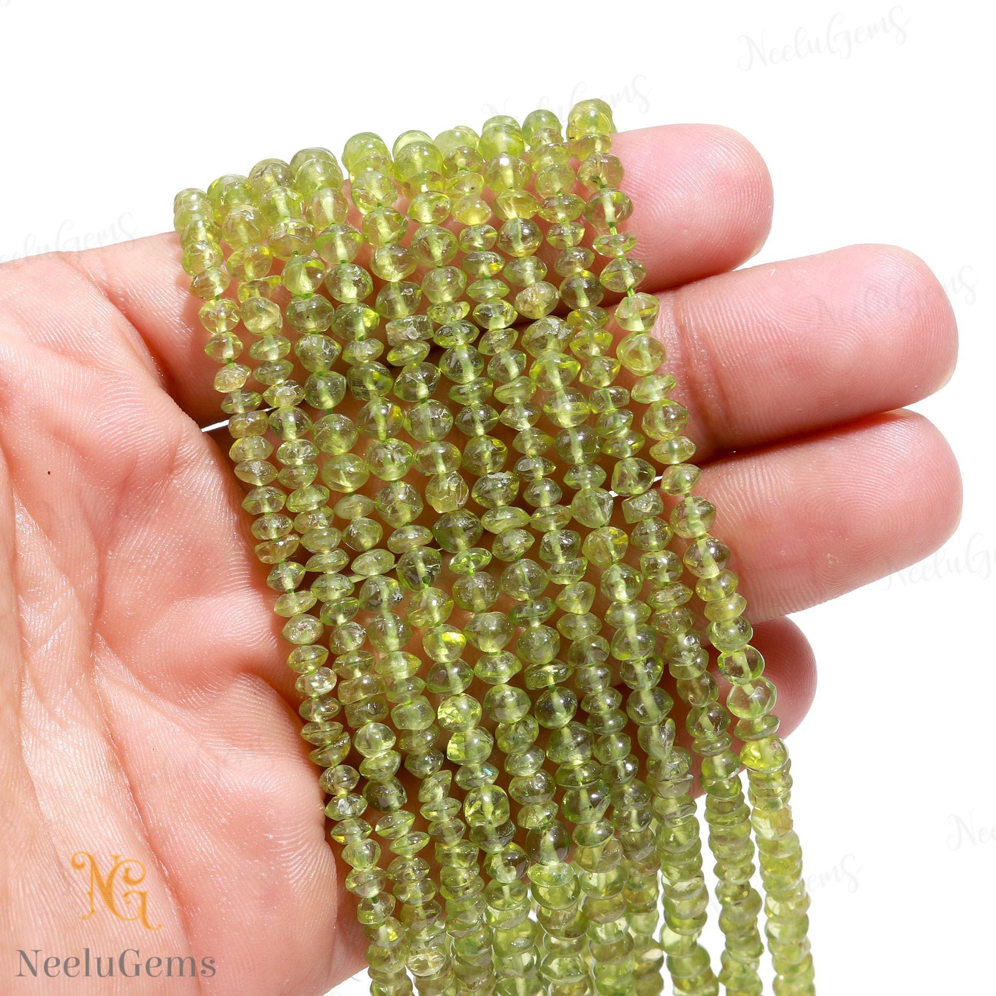 Aaa+ Green Peridot Smooth Rondelle Beads,3-5 Mm Natural Peridot Indian Cut Beads,13" Loose Gemstone Beads For Handmade Jewelry