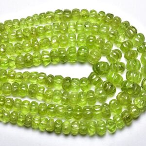 Peridot Carving Rondelles - 7 Inches - Natural Hand Carved Smooth Peridot Rondelle Size Is 5.5- 8 Mm #2177