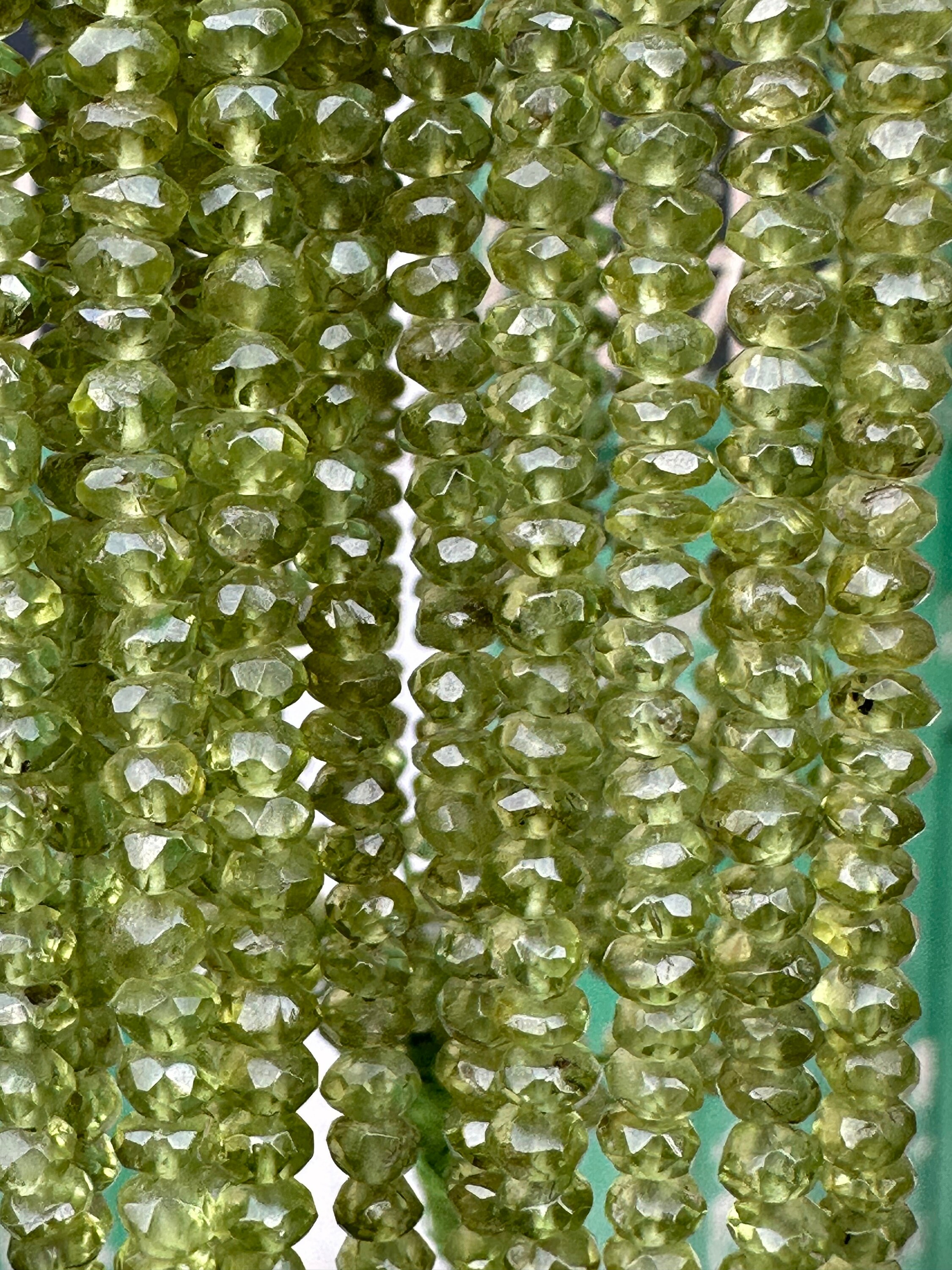 Peridot Rondelle Facetted Beads 4mm 16" Each