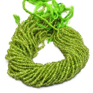 Peridot Gemstone 4mm-5mm Smooth Button Rondelle Beads | 13inch Strand| Natural Peridot Semi Precious Gemstone Saucer Loose Beads for Jewelry
