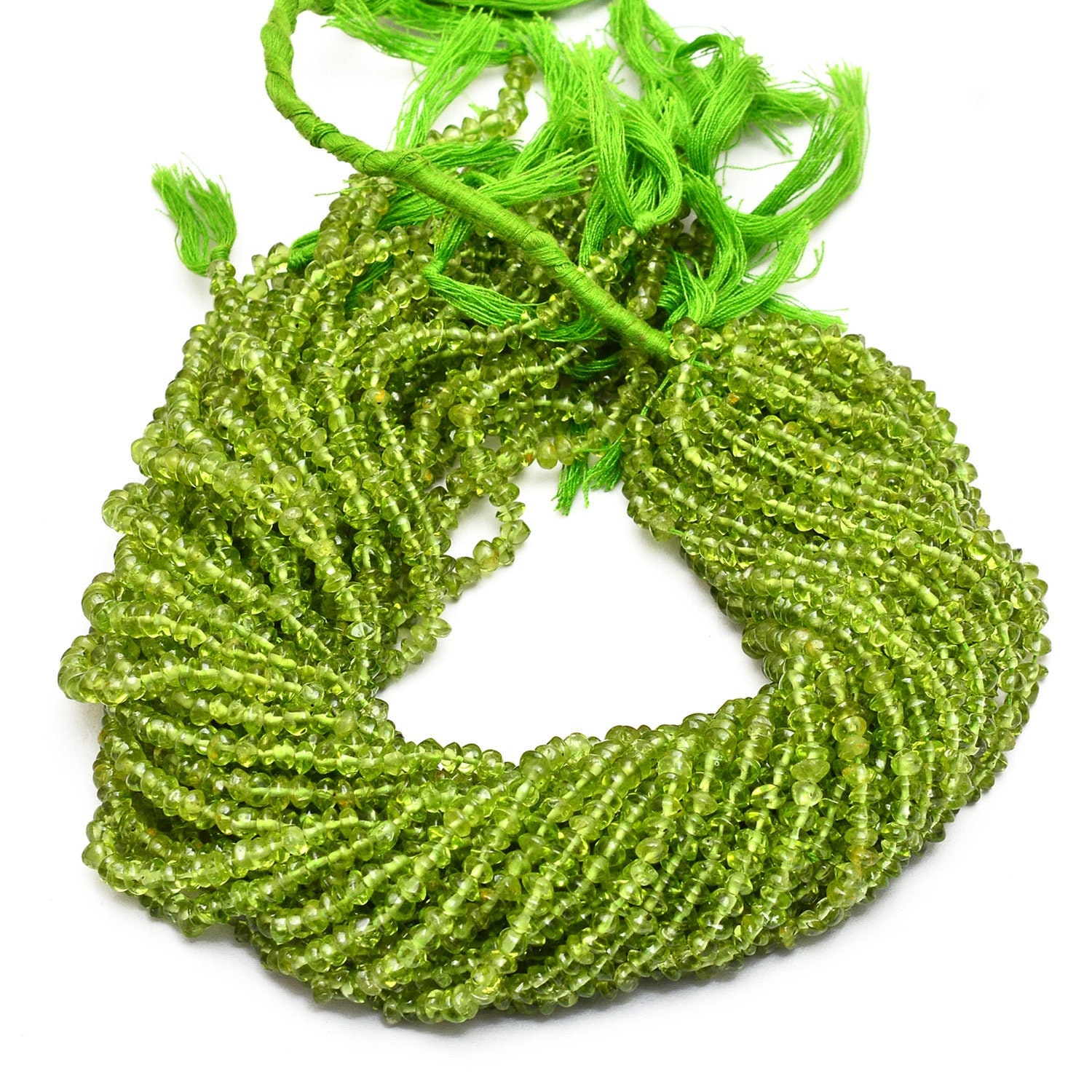 Peridot Gemstone 4mm-5mm Smooth Button Rondelle Beads | 13inch Strand| Natural Peridot Semi Precious Gemstone Saucer Loose Beads For Jewelry