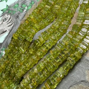 Peridot green  Handcut Rustic Square heishi  Rondelle spacer  Beads / Natural translucent  Gemstone Beads/ 4-5mm approx